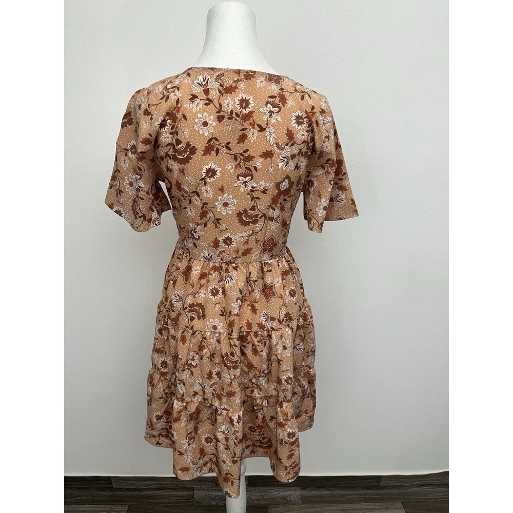 Mine Women’s A Line Dress Layered Button Down Small Floral V Neck Short Sleeve - Picture 3 of 12